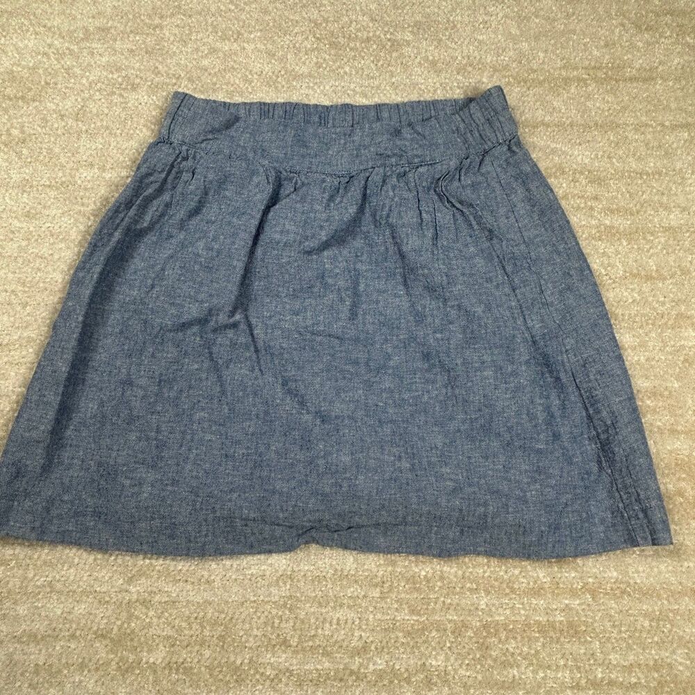 LOFT Skirt Womens S Chambray Linen Blend Elastic Waist Casual Mini A Line Blue